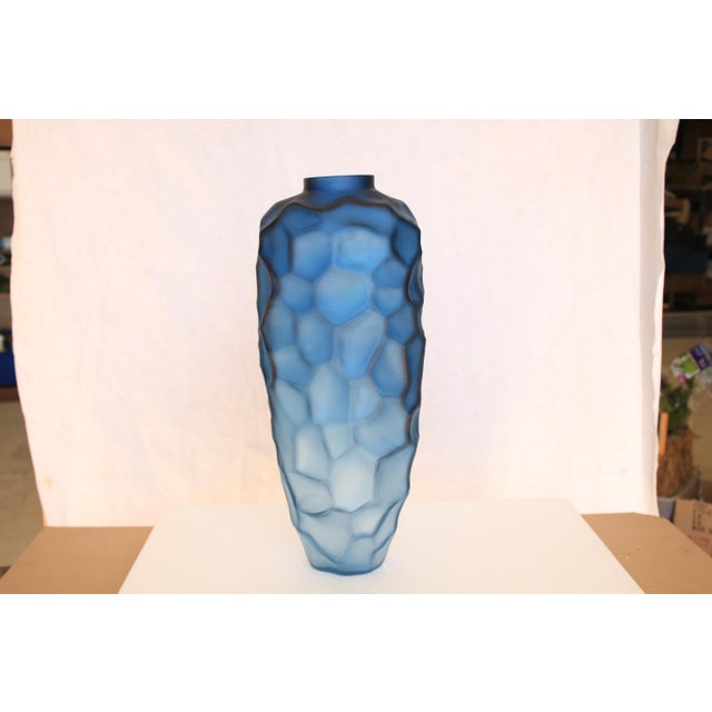 Modern Large Glass Blue Vase For Sale - Image 3 of 4