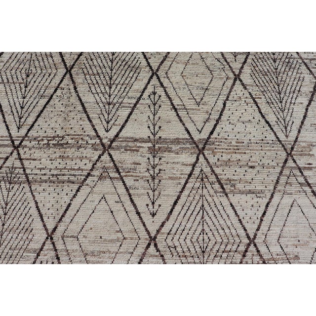 White Large Modern Moroccan Hand-Knotted Rug W/ Tribal Diamond Design in Natural Tones 10'2 X 13'10 For Sale - Image 8 of 10