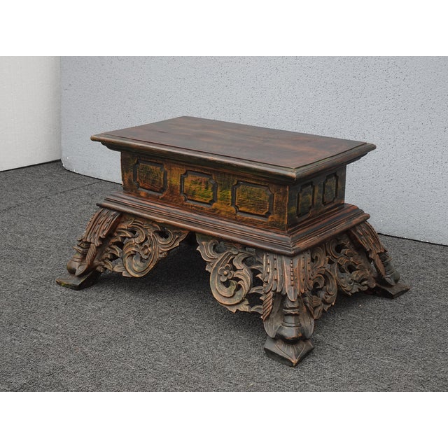 Asian Large Vintage Oriental Asian Tall Ornate Bench Stool Footsool With a Drawer For Sale - Image 3 of 12