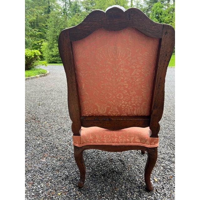Brown Petite French Slipper Chair With Silk Damask Upholstery For Sale - Image 8 of 9