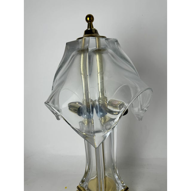 Art Deco 1970's Cofrac Art Verrier Style Leaded Crystal Glass and Brass Table Lamp For Sale - Image 3 of 11