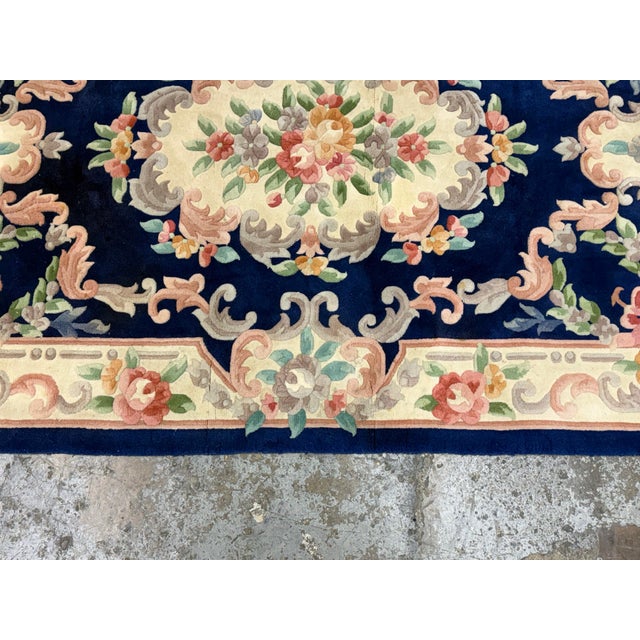 1970s 4ft × 6ft Chinese Floral Wool Area Rug, Circa 1979 For Sale - Image 5 of 12