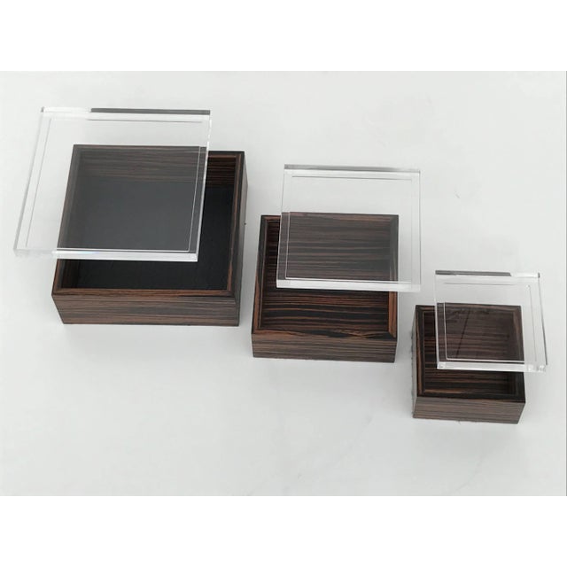 Macassar Ebony and Lucite Jewelry Boxes - Set of 3 For Sale In Los Angeles - Image 6 of 10