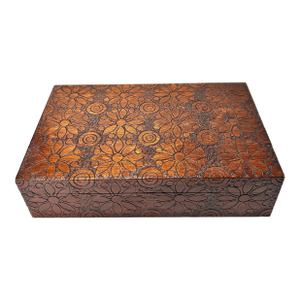 Vintage Carved Wood Floral Keepsake Box, Mid Century Decorative Storage, Jewelry Box, Desk Organizer, Textured Wood Box