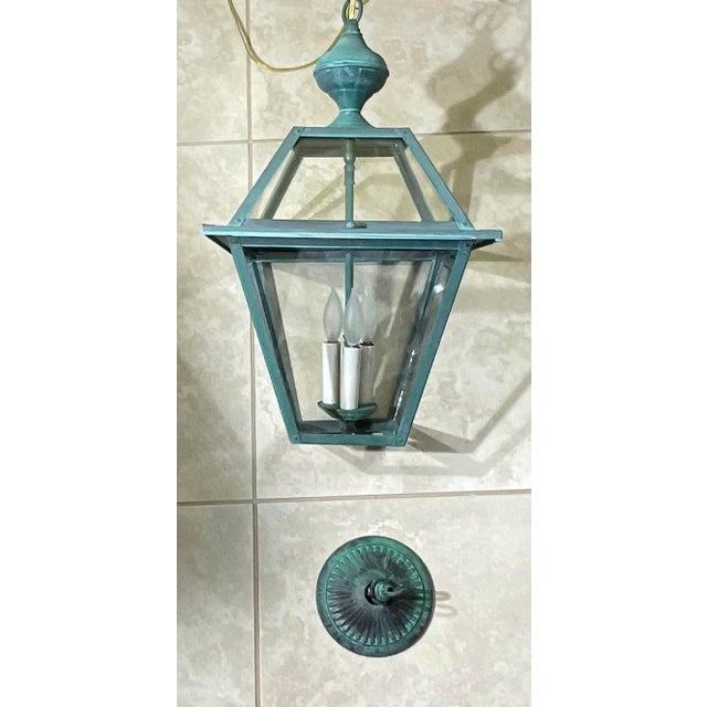 Exquisite Vintage Verdigris Solid Brass & Hanging Lantern / Chandelier For Sale - Image 13 of 14