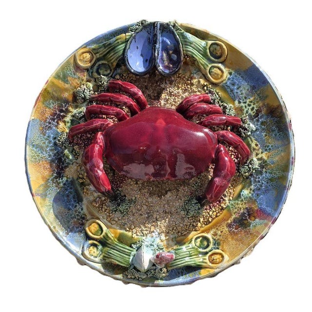 Red Large Majolica Earthenware Platter with Crab Decoration from Vallauris, 1950 For Sale - Image 8 of 8