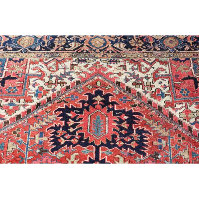 Antique Persian Heriz With Central Medallion Design in Red and Jewel Tones For Sale - Image 9 of 12