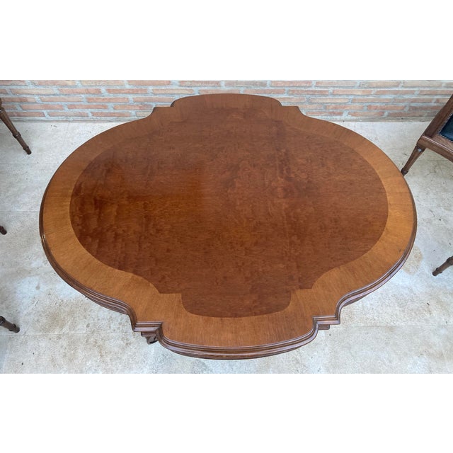 Dining Table with Armchairs in Leather and Walnut, 1950s, Set of 5 For Sale - Image 9 of 18