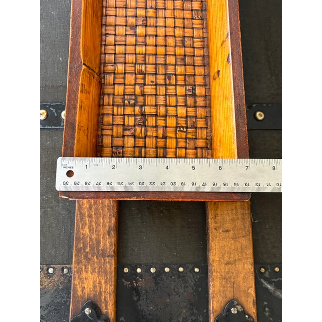 Vintage British Colonial Platter Woven Bamboo Long Bar Tray 17.5" For Sale - Image 9 of 10