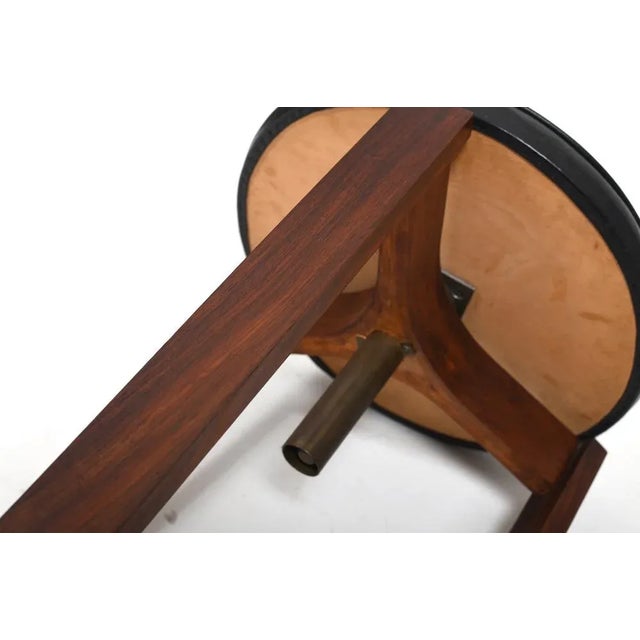 Wood Danish Height-Adjustable Stool with Black Leather, 1960 For Sale - Image 7 of 8