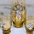 Vintage Italian Murano Tre Fuochi Amber Glass Decanter & 6 Cordial Glasses – 24k Gold Gilt, Hand-Painted High Enamel Flowers For Sale - Image 10 of 12
