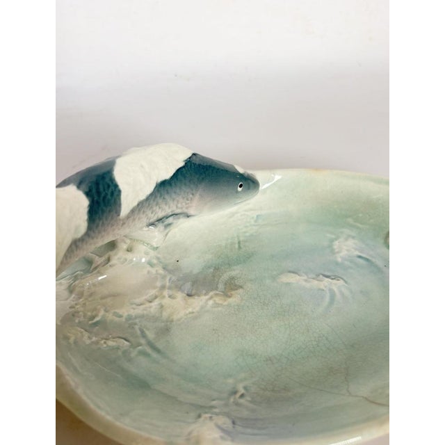 Blue Art Nouveau Majolica Trinket Dish with Fish Decoration, France, 1920s For Sale - Image 8 of 13