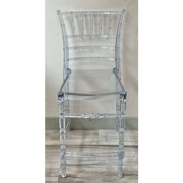 Boho Chic Chiavari Clear Polycarbonate Bamboo Style Barstool - a Pair For Sale - Image 3 of 11