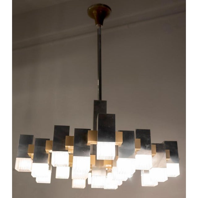 Cubic Gold and Chrome Chandelier by Gaetano Sciolari, Italy, 1970s For Sale - Image 3 of 14