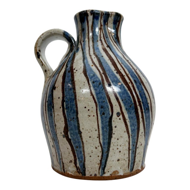 Vintage Striped Stoneware Creamer For Sale