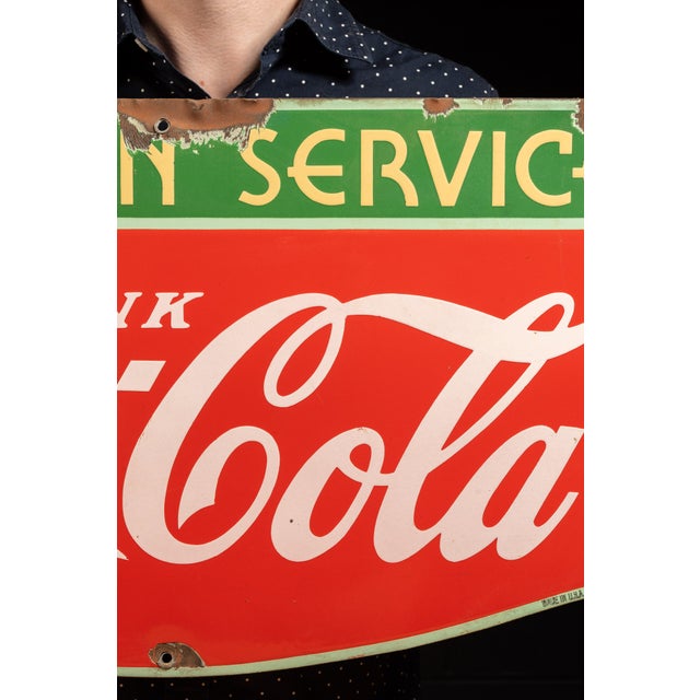 American 1938 Coca Cola Fountain Service Porcelain Sign For Sale - Image 3 of 8