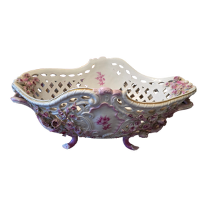 Antique Meissen Porcelain Large Centerpiece Basket