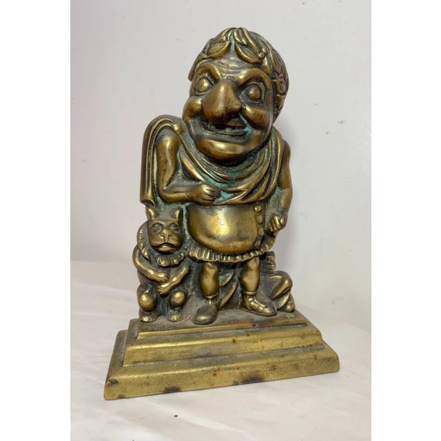 Large Antique Heavy Gilt Bronze Brass Mr Punch Roman Emperors Figural Doorstop For Sale - Image 4 of 11