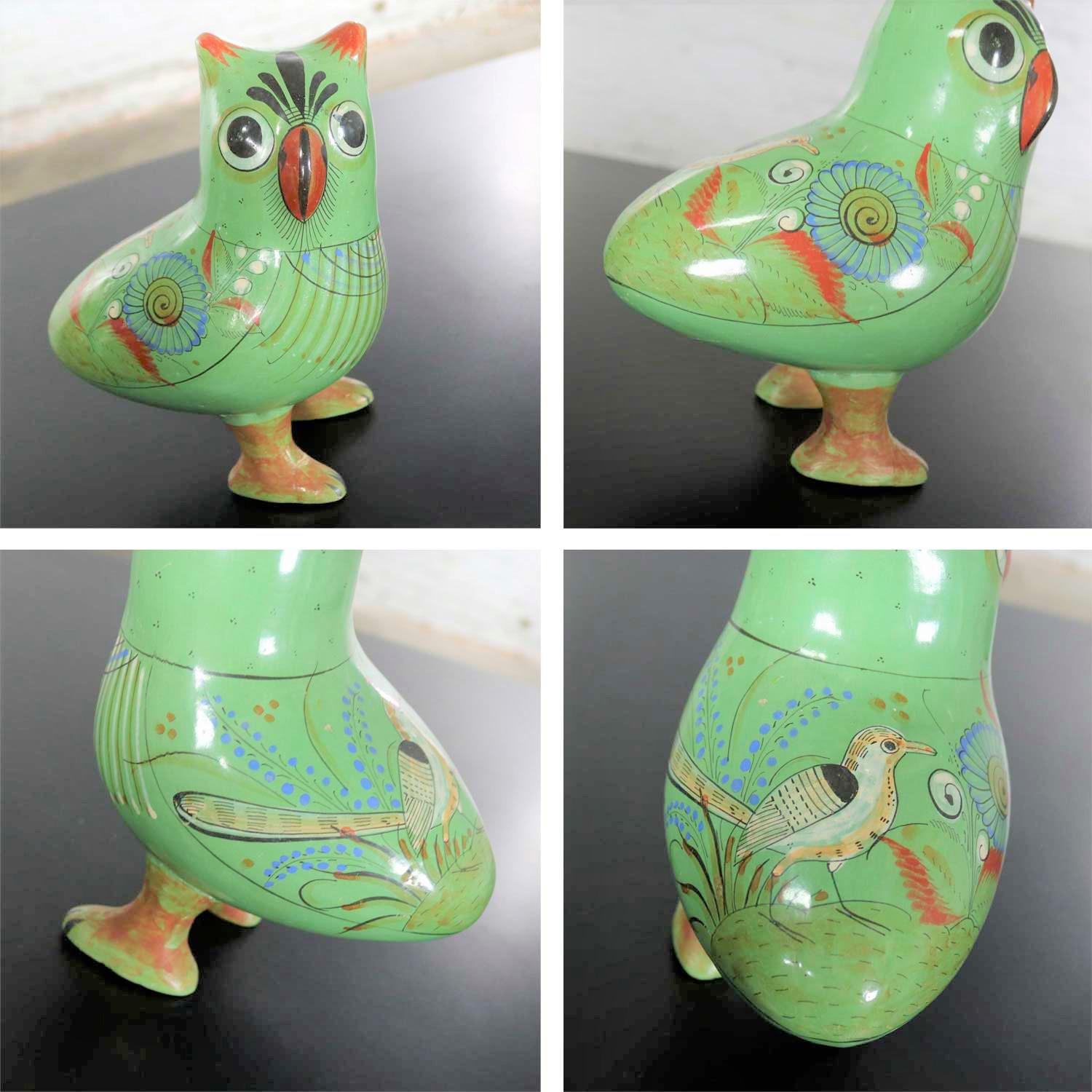 Download Art Collectibles Fine Art Ceramics Glossy Finish Mexican Folk Art Hand Painted Floral Design Woodland Animal Vintage Tonala Pottery Owl Ceramic Bird Figurine