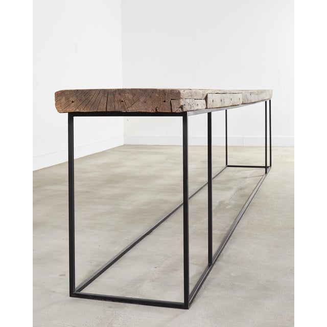 Monumental Reclaimed Wood Plank Top Iron Console 13.5 Ft For Sale In Sacramento - Image 6 of 18