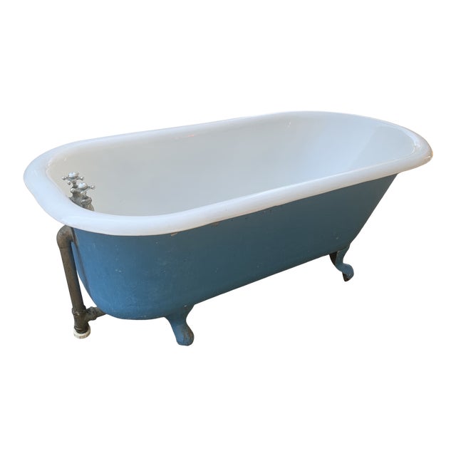 Antique Early 1900s Claw Foot Cast Iron Enameled Free Standing Bath Tub