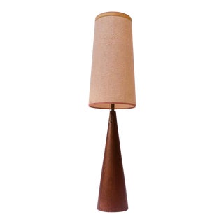 Large Danish Modern Conical Teak Table Lamp For Sale