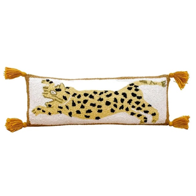 Textile Contemporary Leopard Wool Hooked Boho Lumbar Throw Pillow For Sale - Image 7 of 7