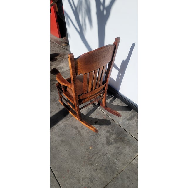Antique 1880s Carved Oak Childs Rocker For Sale - Image 4 of 5