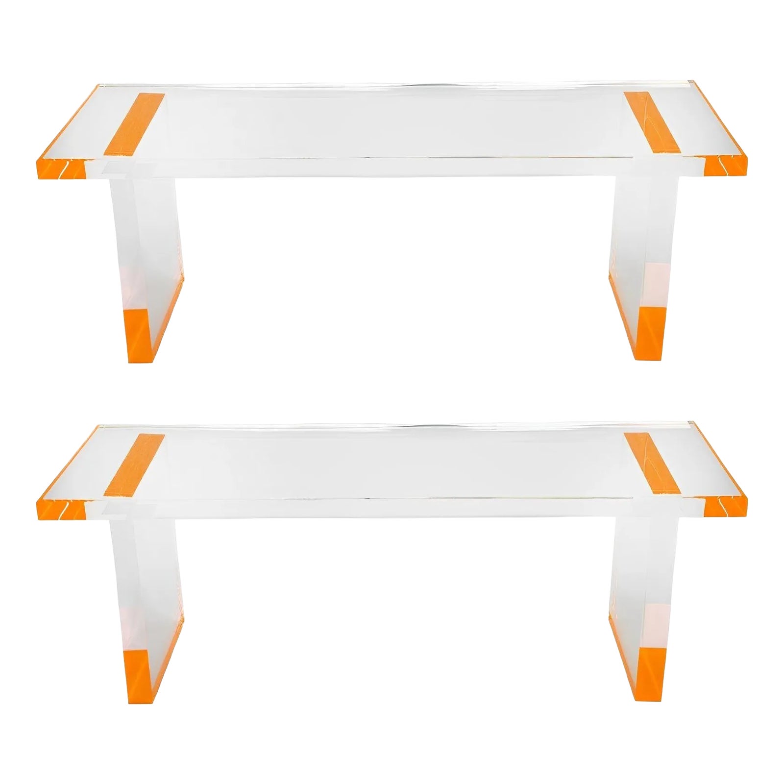 Pair of Modern Lucite Bench With Fluorescent Orange Details by Pegaso ...