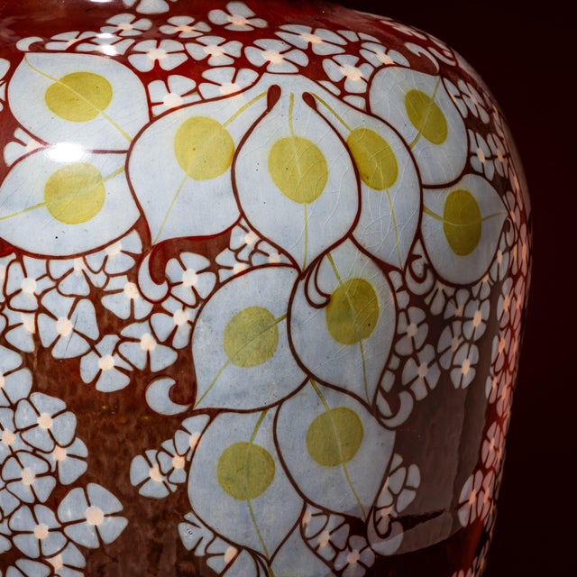 Large Red Vase with Floral Decoration from Zsolnay Ceramics, Hungary, Early 20th Century For Sale - Image 13 of 16