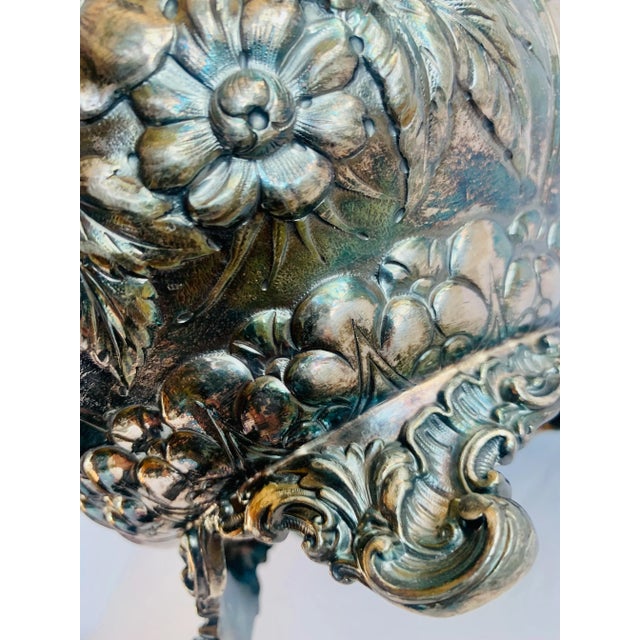 Antique Simpson, Hall, Miller & Co. Repoussé Quadruple Silver Plate Oval Footed Bowl With Botanical Design, Circa 1880 For Sale - Image 11 of 12
