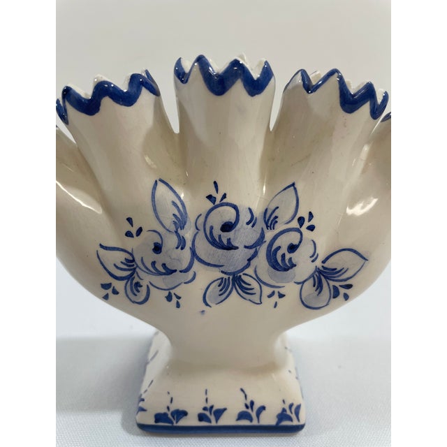 Ceramic 1970s Vintage Blue and White Portuguese Petite Tulip Vase Tulipiere For Sale - Image 7 of 12