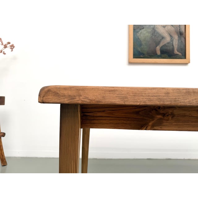 Wood Vintage Poplar Farmhouse Table, 1970s For Sale - Image 7 of 18