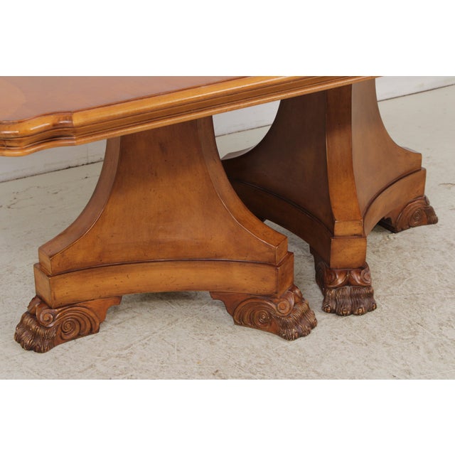 Satinwood Finish Pedestal Dining Room Table W. Paw Feet For Sale - Image 10 of 18