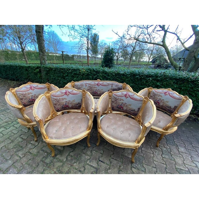 1940s French Louis XVI Gold Beige Sofa Set - 5 Pc For Sale - Image 18 of 18