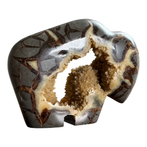 Calcite Crystal Septarian Buffalo Sculpture Carved Stone Masculine Rugged