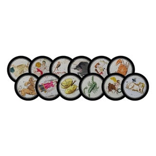 Zodiac Black Vegan Leather Round Pebble Placemat, Set of 12 For Sale