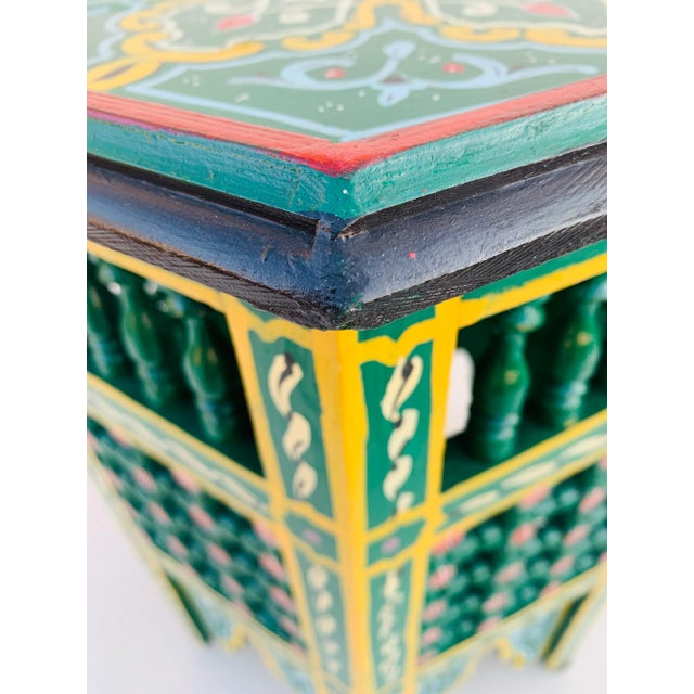 Wood Moroccan Moorish Hexagonal Green Hand-Painted Side Table For Sale - Image 7 of 10