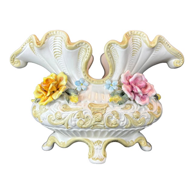 Vintage Large Capodimonte Hand Painted Flower Vase For Sale