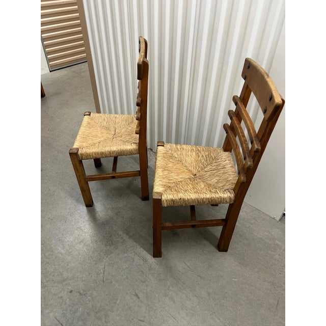 1950s Brutalist Oak & Straw Dining Chairs- Set of 4 For Sale - Image 16 of 16
