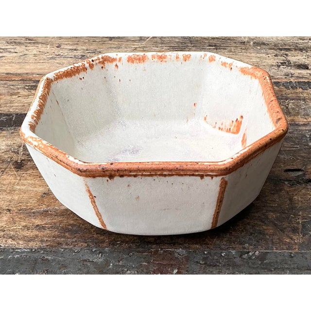 Mid-Century Modern Vintage Original Studio Pottery Octagon Bowl For Sale - Image 3 of 12
