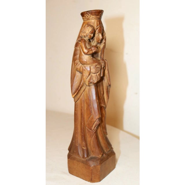Antique 1800's Religious Hand Carved Wood Mary Madonna Jesus Sculpture Statue For Sale - Image 11 of 12