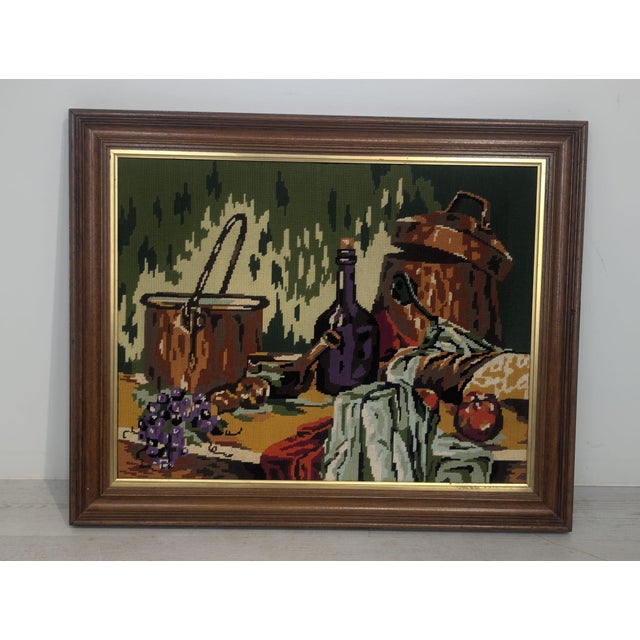 Unknown, Embroidered Painting Still Life, 1965, Oil on Board For Sale - Image 3 of 8