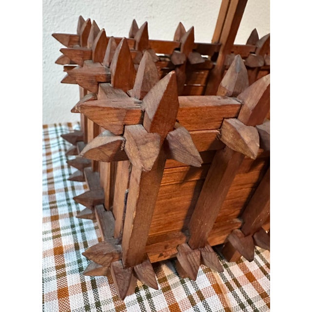 Antique Tramp Art Crown of Thorns Wooden Basket With Handle For Sale In San Francisco - Image 6 of 8