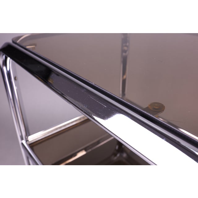 Vintage Chrome & Smoked Glass Trolley on Wheels, 1970s For Sale - Image 6 of 12