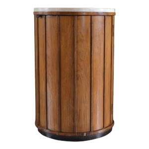 Mid Century Drum Table With Travertine Top