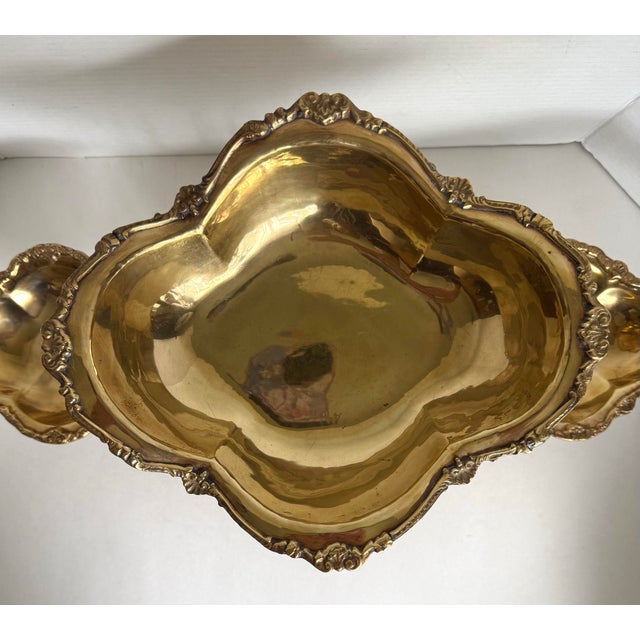 French Revival Brass Epergne Centerpiece With Three Scalloped Removable Bowls For Sale - Image 4 of 16