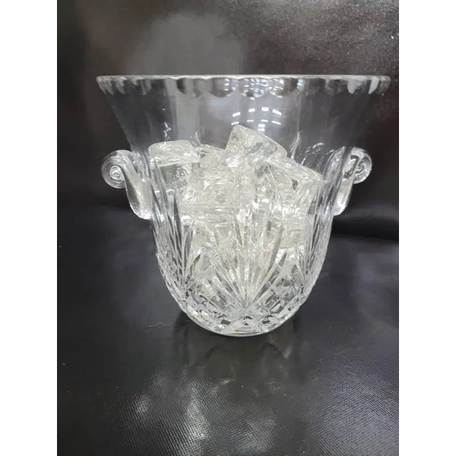 Vintage Crystal Etched Cut Glass Ice Bucket With Thongs - Set of 2 For Sale - Image 9 of 11