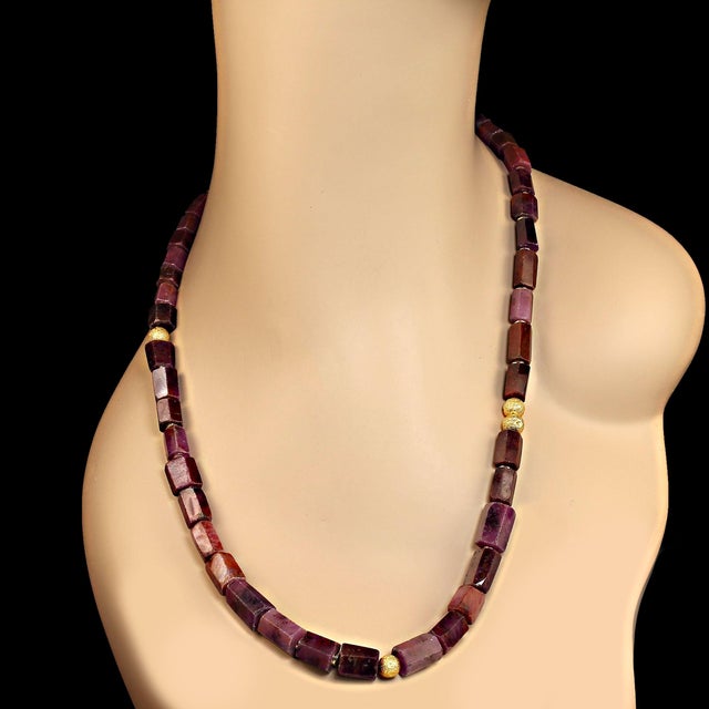 This is part of Chairish’s Fine Jewelry assortment. 23-Inch Graduated Natural Ruby Cube Necklace with 14K Gold Vermeil...