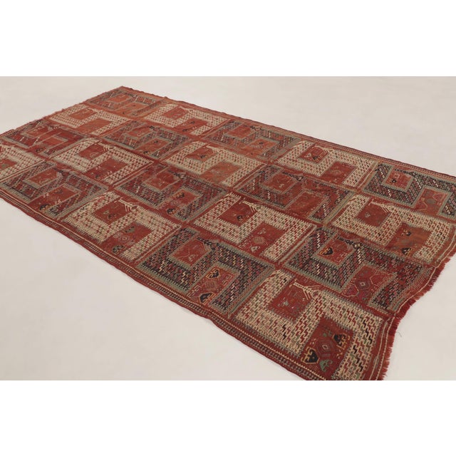 Textile Antique Caucasian Soumak Rug With Tribal Motifs in Red Earthy Hues - Rug & Kilim For Sale - Image 7 of 10